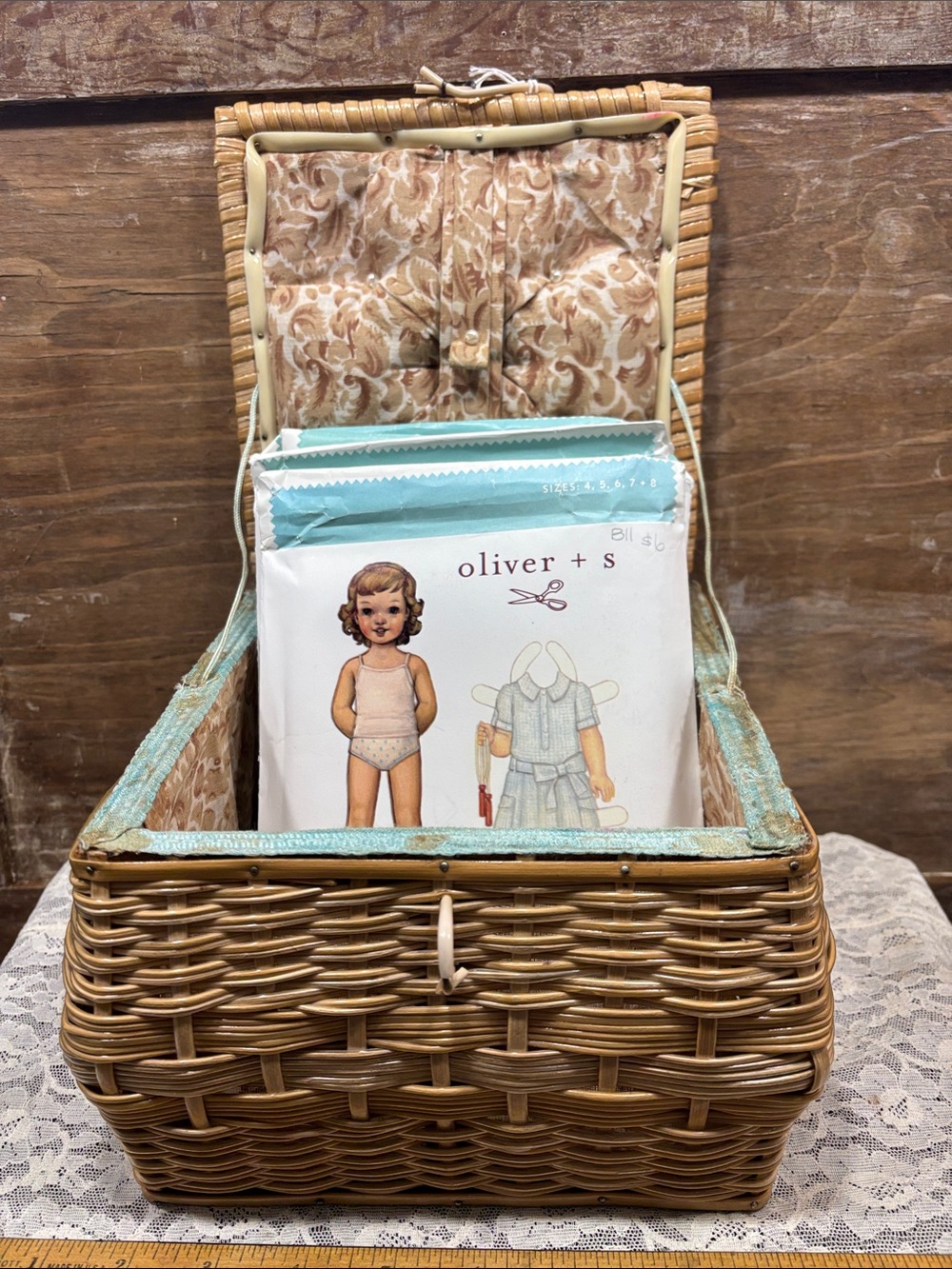 Vintage sewing basket and patterns